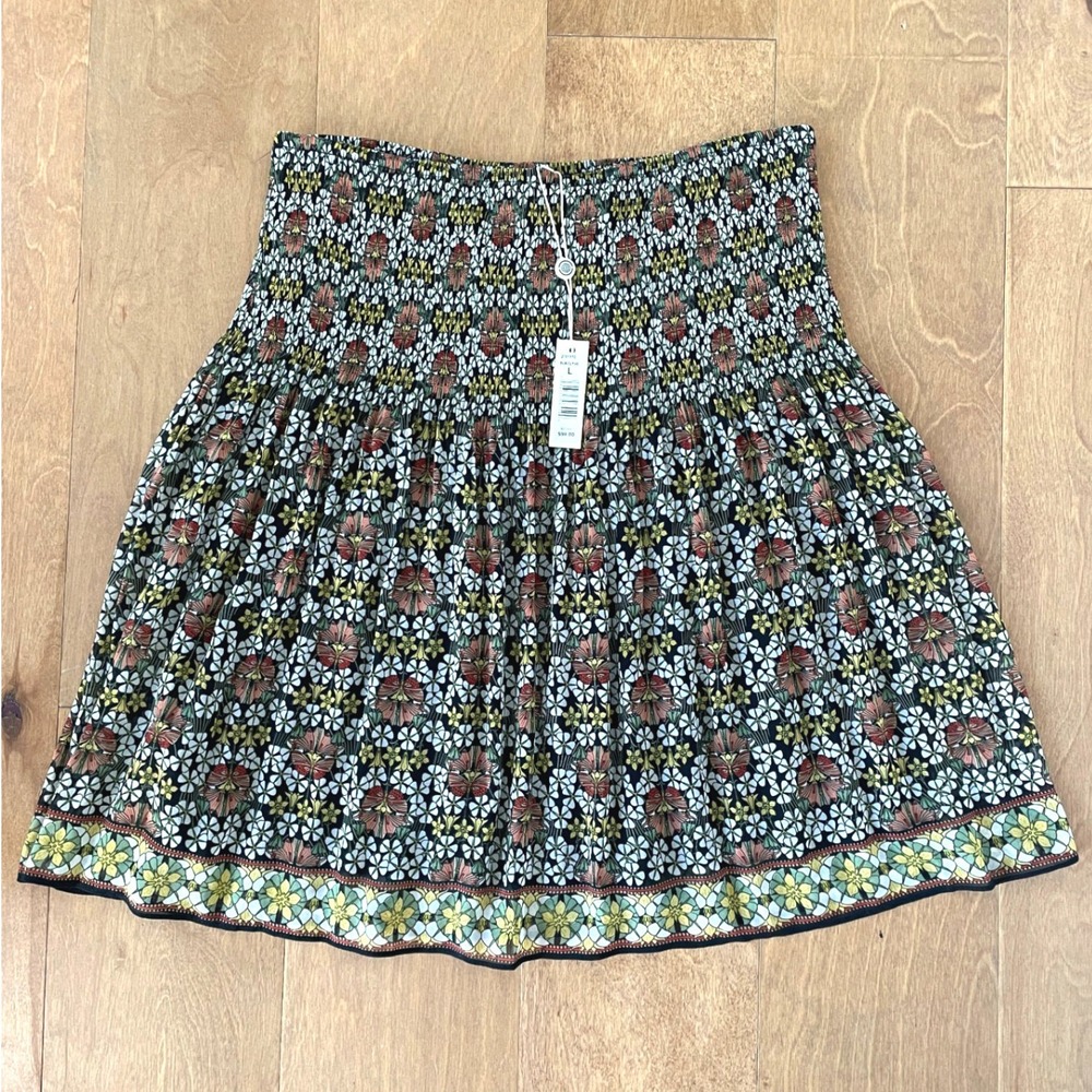 Max Studio Floral Smocked Waist Mini Skirt Black Multi New Size L
